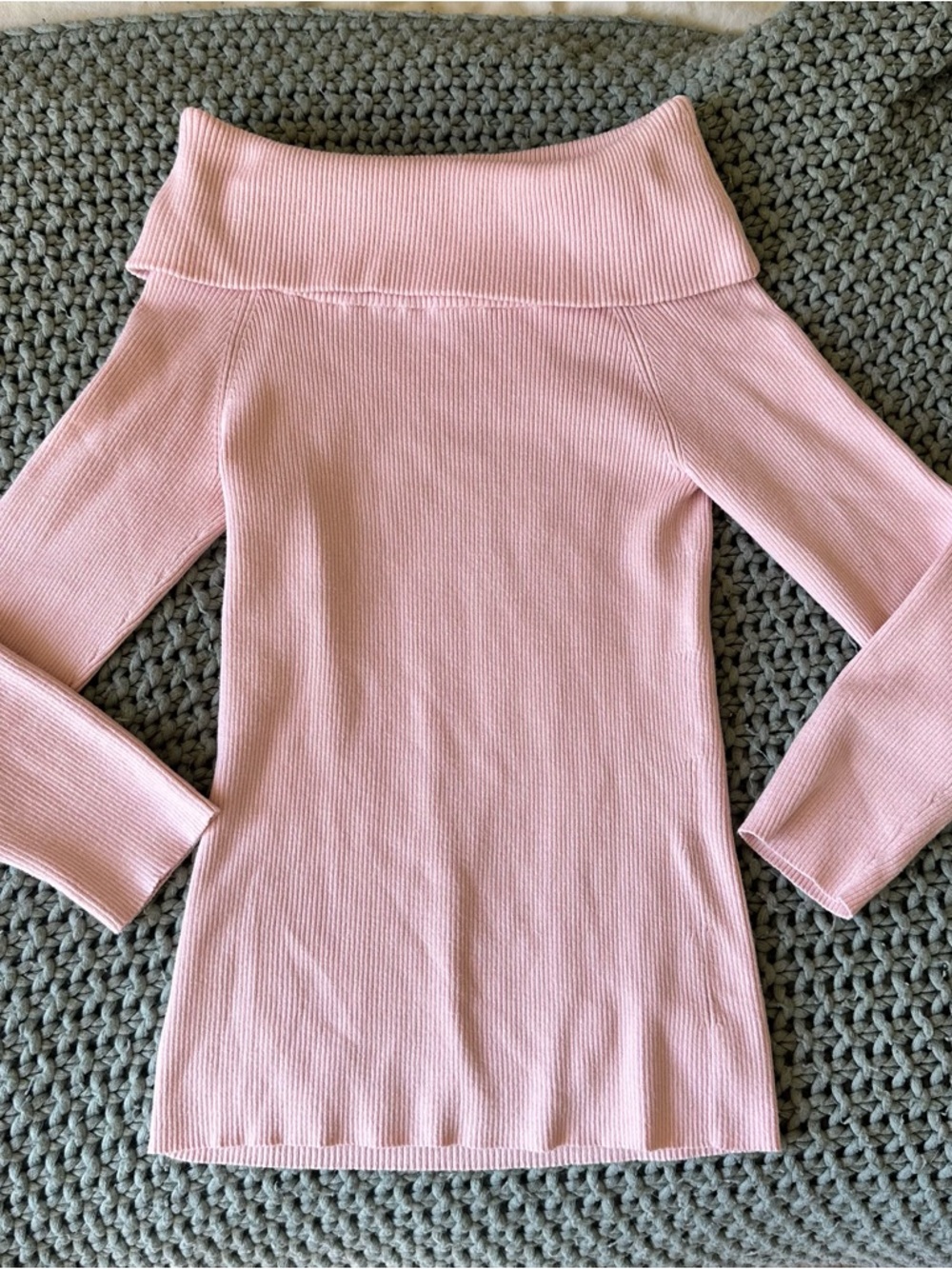 Ann Taylor Soft Pink Off-the-Shoulder Ribbed Sweater